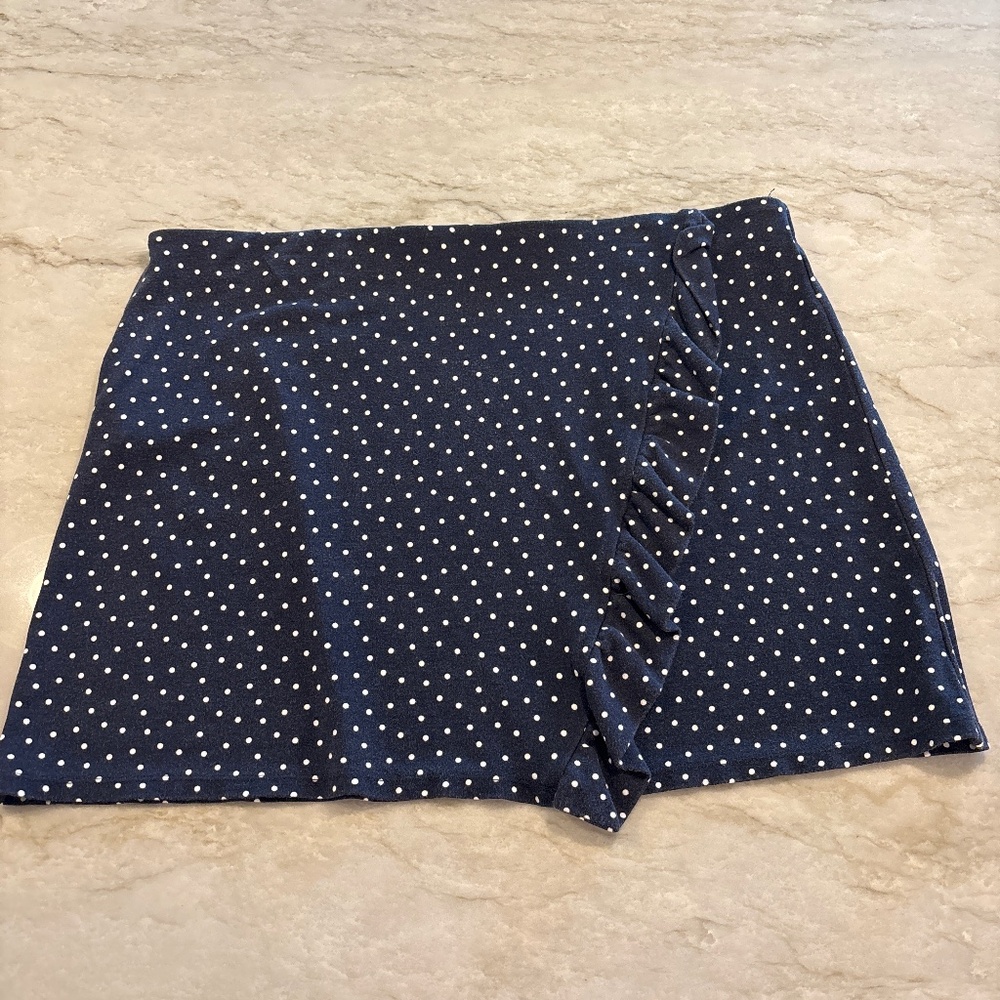 Loft Navy Polka Dot Faux Wrap Skirt